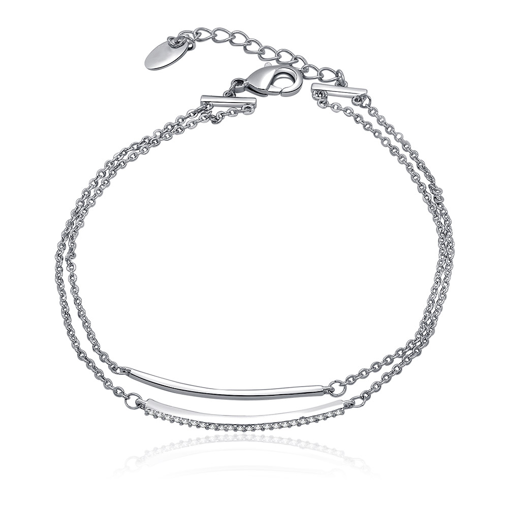 Two CZ Bar Link Chain Bracelet